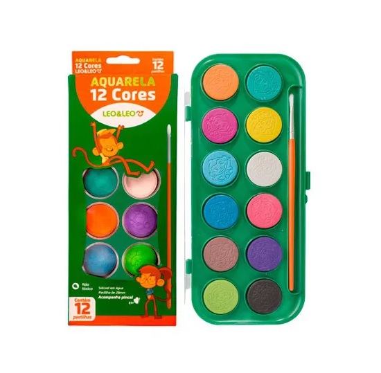 AQUARELA 12 CORES  ESTOJOS LEOELEO