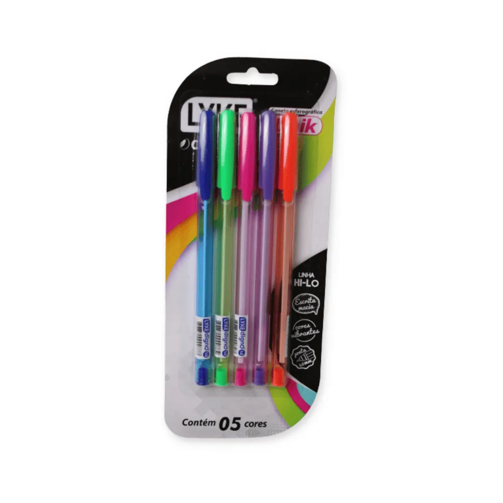 KIT 6 CANETAS ESFEROGRÁFICAS COLORIDAS UNIK LYKE