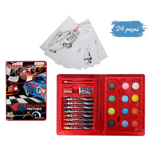 MALETA ARTISTICA KIT 24 PEÇAS CORRIDA DE CARROS F1