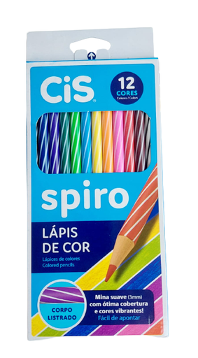 JOGO DE LÁPIS DE COR SPIRO 12 CORES EM MADEIRA SERTIC
